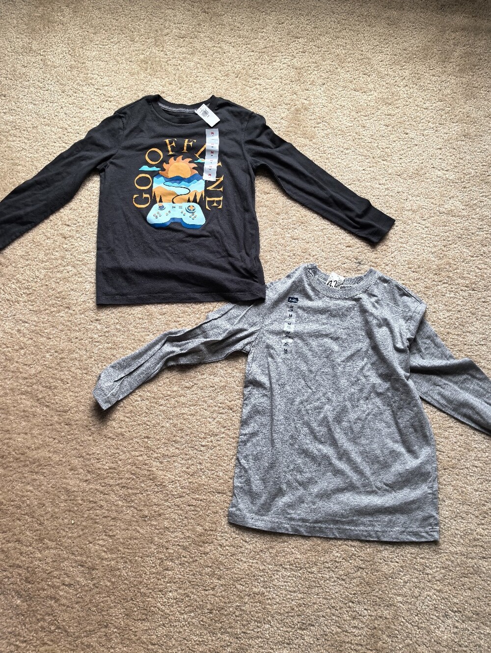 lot of 2 new Boys long sleeve shirts tee tops outfit pure 100% Cotton, size M